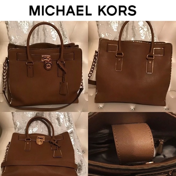 Michael Kors Hamilton Specchio Luggage Gold Trim Handbag Tote - Picture 9 of 9